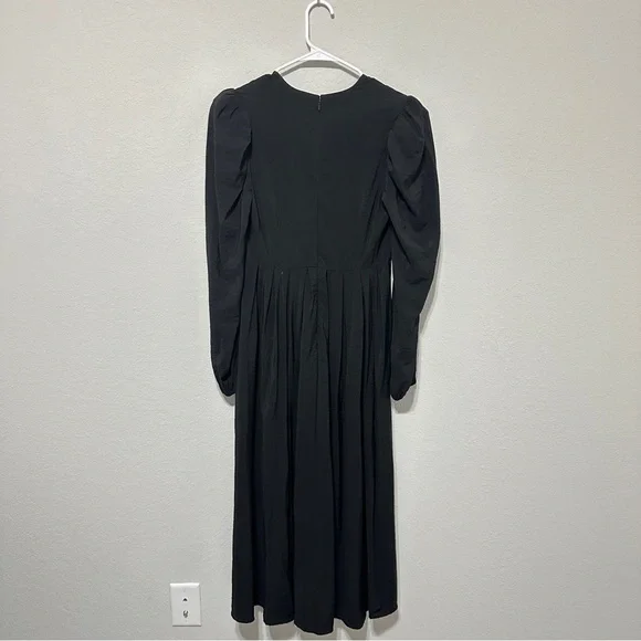 Chlesey28 Pleated Puff Shoulder Long Sleeve Midi Dress Black Womens Size Small - Picture 5 of 14